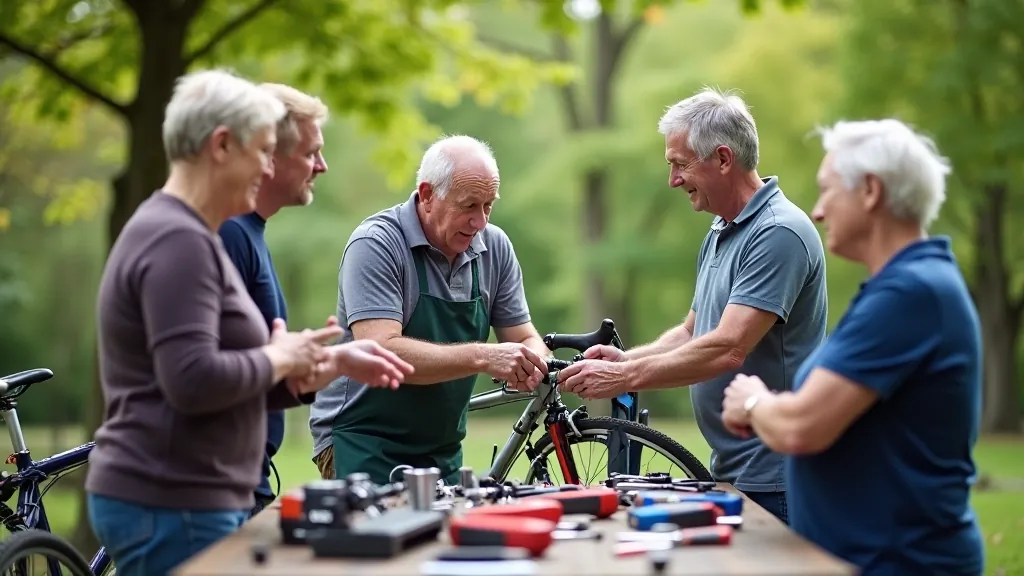 Outdoor bike maintenance workshop for seniors