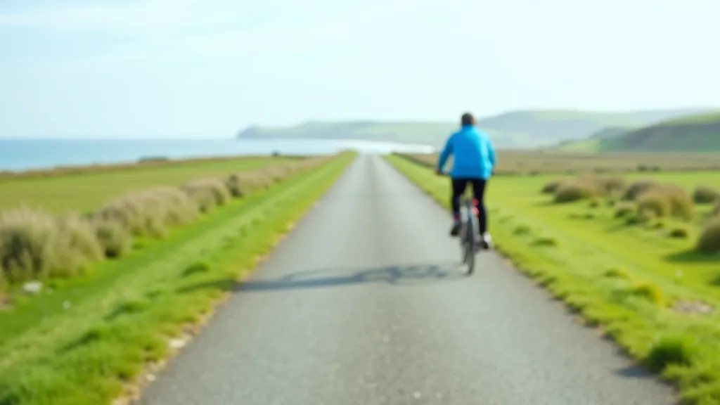 Flat paved cycling trail through coastal landscape, Déise Greenway route in Waterford