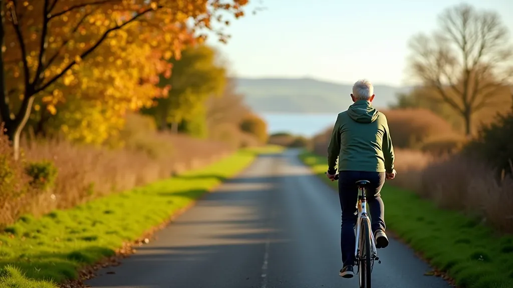 Scenic view of Waterford coastal path during autumn with golden light, clear sky, autumn vegetation