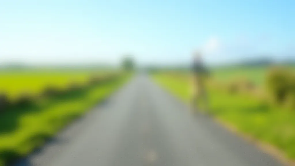 Smooth paved cycling path lined with green vegetation and wildflowers, clear weather, scenic Irish countryside